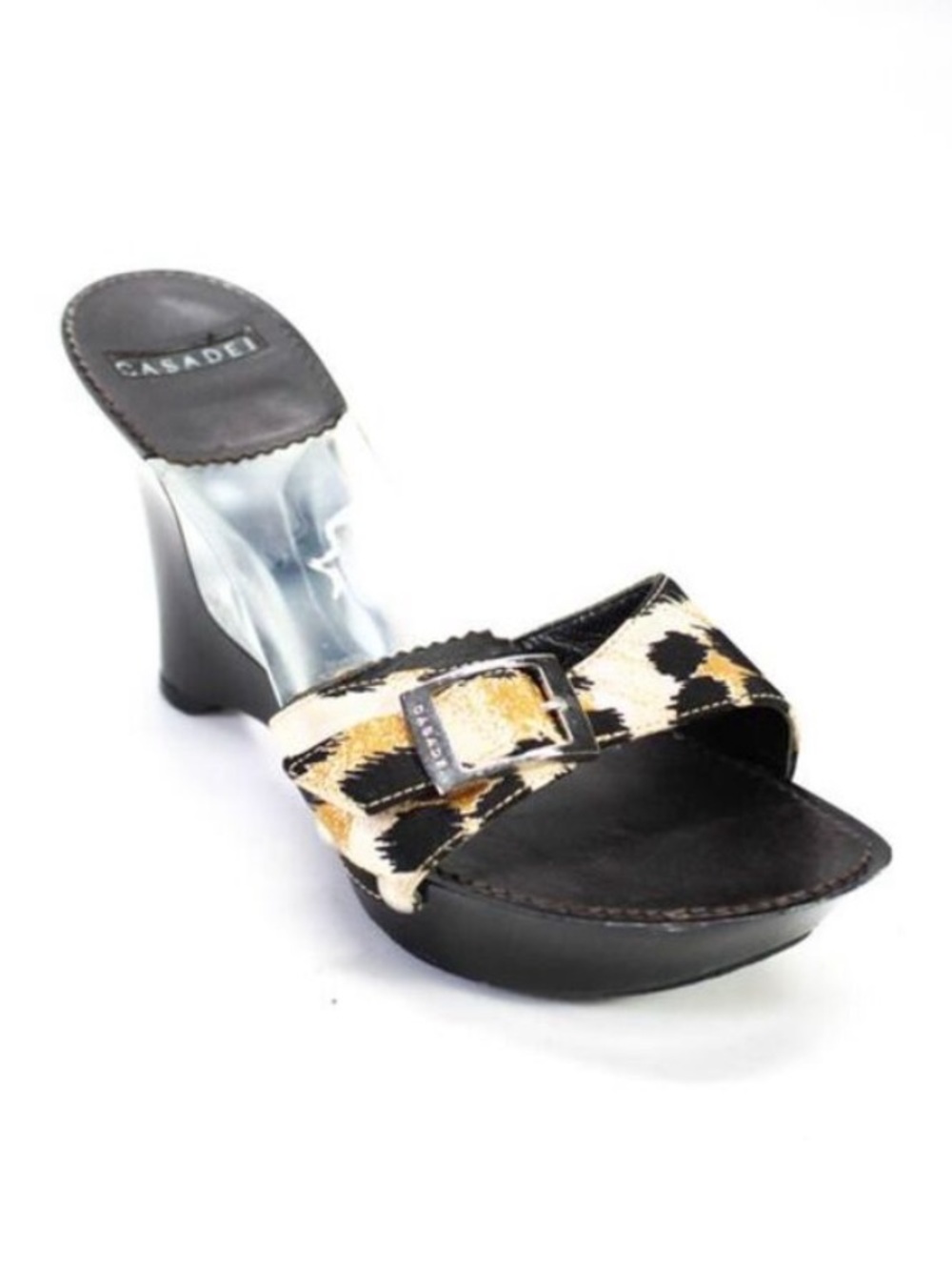 Casadei Womens Animal Print Buckle Slide Clear Arch Heel Sandals Black Size 37.5